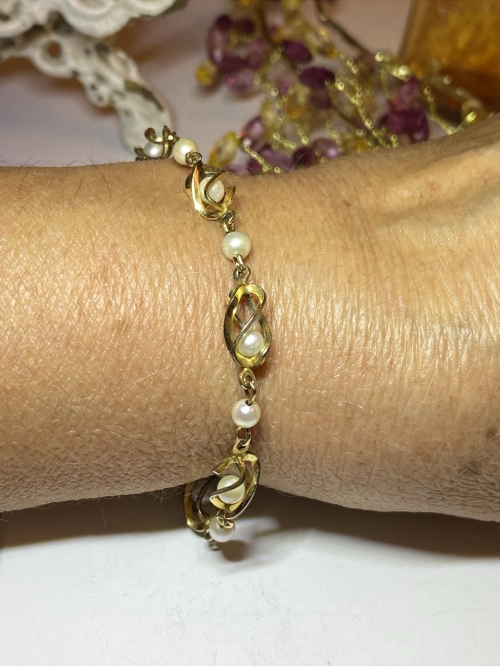 Vintage 1/20 12K Gold Filled Pearl Chain Link Bracelet